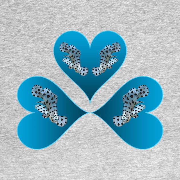 Heart Design | Grouper Trio in 3 Blue Hearts | Background Viva Magenta | by Ute-Niemann